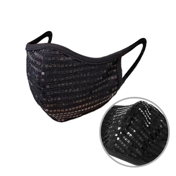 NEW Black Shiny Sequins Face Mask Women Men - Picture 2 of 3
